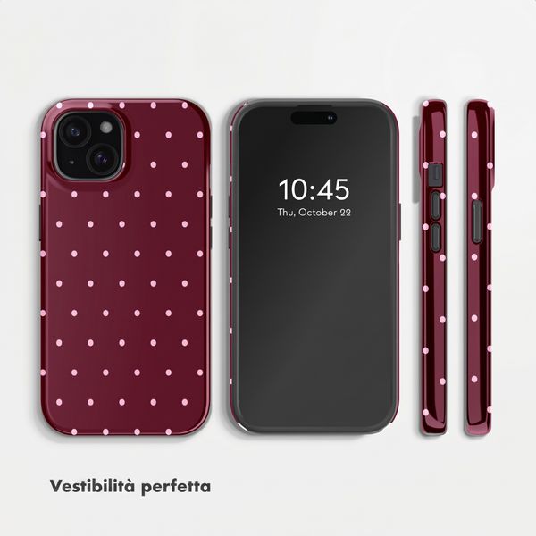 Selencia Cover Posteriore Vivid Apple iPhone 15 - Happy Dots Burgundy