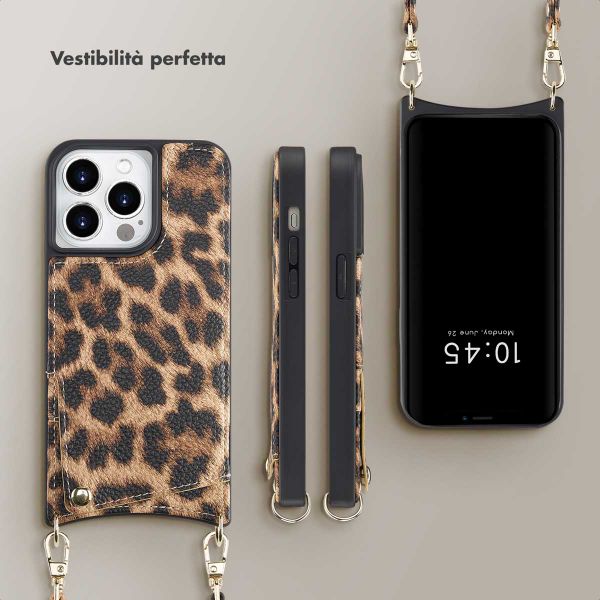 Selencia Cover per telefono Nova con cordino e portacarte Apple iPhone 14 Pro - Leopard