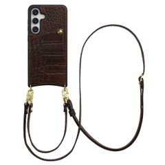 Selencia Cover per telefono Nova Croco con cordino e portacarte Samsung Galaxy S25 / S24 - Choco Brown