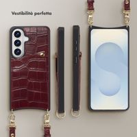 Selencia Cover per telefono Nova Croco con cordino e portacarte Samsung Galaxy S26 - Burgundy