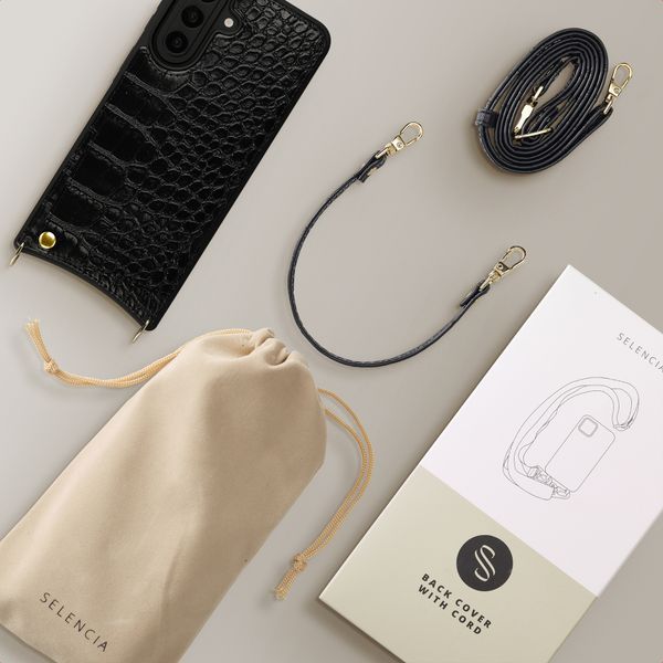 Selencia Cover per telefono Nova Croco con cordino e portacarte Samsung Galaxy A57 (5G) - Nero