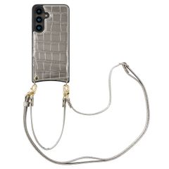 Selencia Cover per telefono Nova Croco con cordino e portacarte Samsung Galaxy S24 - Argento
