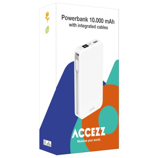 Accezz Powerbank da 10.000 mAh con cavi integrati – Quick Charge e Power Delivery – Bianco