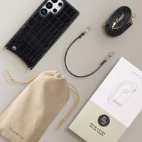 Selencia Cover per telefono Nova Croco con cordino e portacarte Samsung Galaxy S25 Ultra - Nero