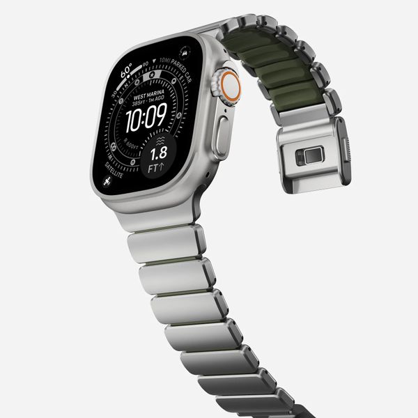 Nomad Cinturino Stratos Apple Watch | 44/45/46/49 mm - Forest Green / Natural Titanium