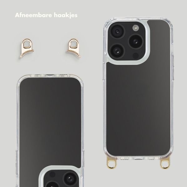 Selencia Cover trasparente con ganci rimovibili + cinturino da polso con pietre naturali Apple iPhone 15 Pro - Pearl White