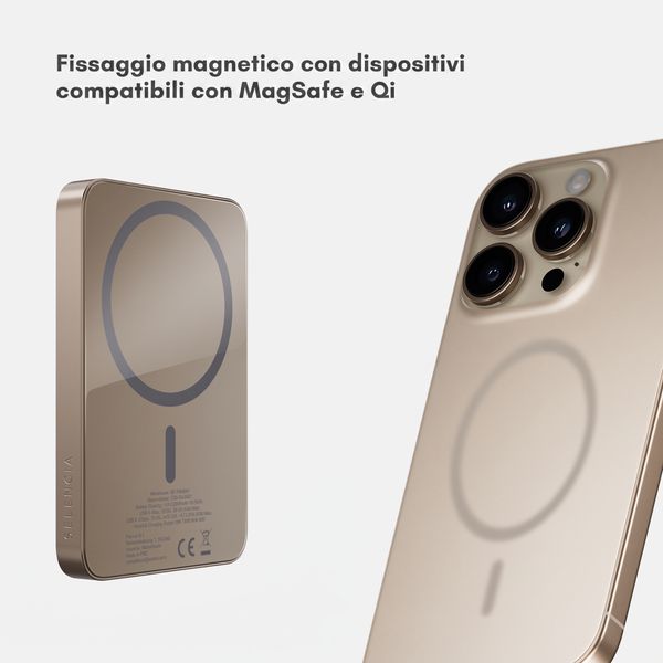 Selencia Vivid Powerbank 5.000 mAh - MagSafe e Qi - Desert Gold / Vintage Peony