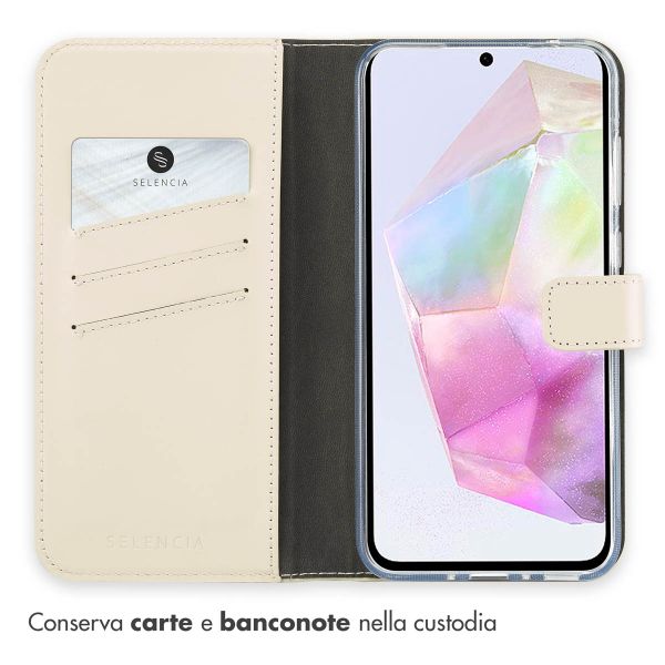 Selencia Cover a libro in vera pelle Samsung Galaxy A35 - Greige