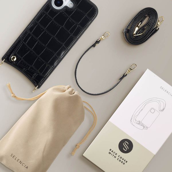 Selencia Cover per telefono Nova Croco con cordino e portacarte Apple iPhone 17 - Nero