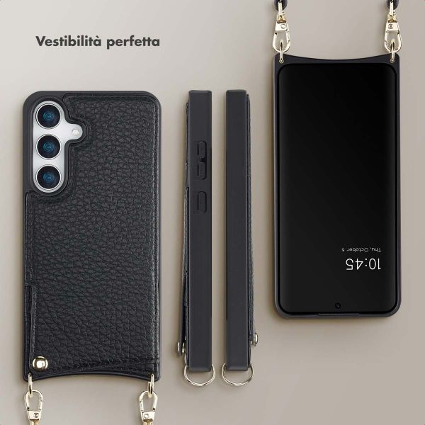 Selencia Cover per telefono Nova con cordino e portacarte Samsung Galaxy S25 - Nero