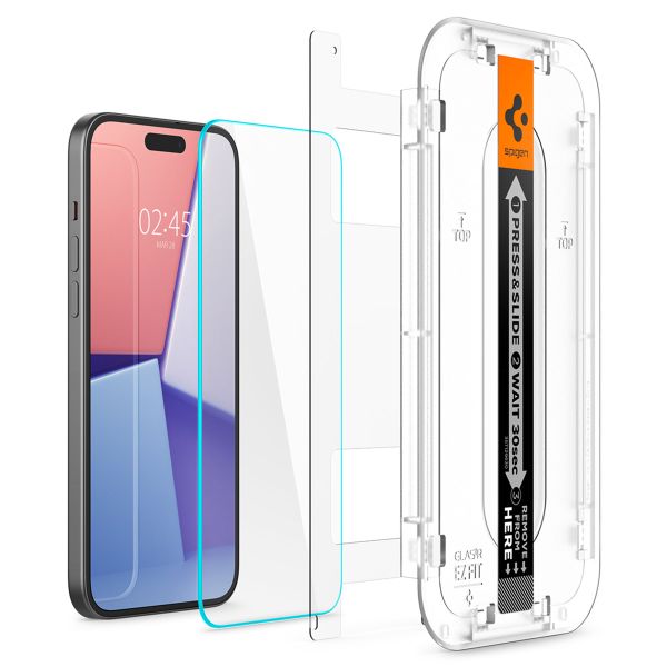 Spigen Vetro temperato GLAStR EZ Fit, confezione da 2 + Applicatore Apple iPhone 16 Plus / 15 Plus