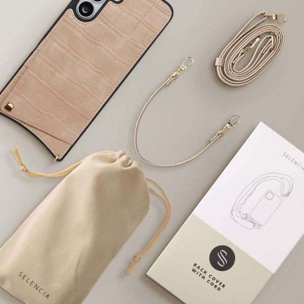 Selencia Cover per telefono Nova Croco con cordino e portacarte Samsung Galaxy S25 FE - Beige