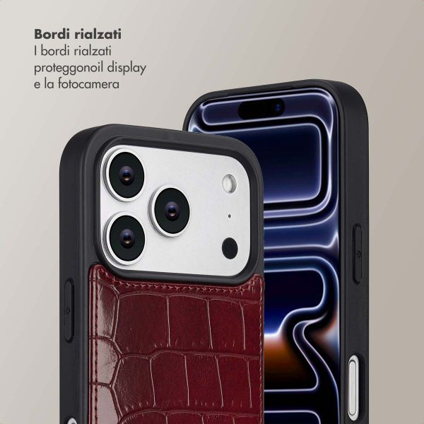 Selencia Cover per telefono Nova Croco con cordino e portacarte Apple iPhone 17 Pro - Burgundy