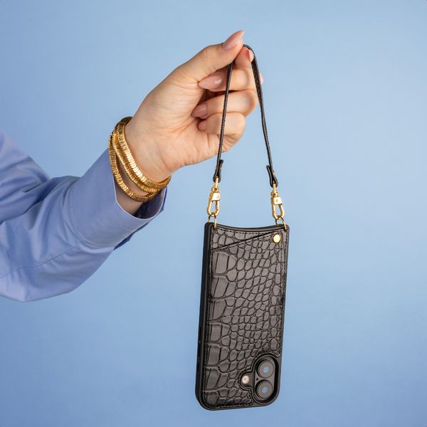 Selencia Cover per telefono Nova Croco con cordino e portacarte Samsung Galaxy S25 FE - Nero