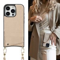 Selencia Cover per telefono Nova Croco con cordino e portacarte Apple iPhone 16 Pro - Beige