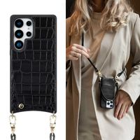 Selencia Cover per telefono Nova Croco con cordino e portacarte Samsung Galaxy S25 Ultra - Nero