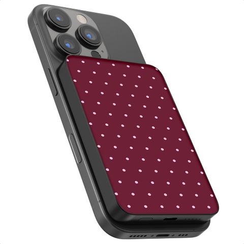 Selencia Vivid Powerbank 5.000 mAh - MagSafe e Qi - Nero / Happy Dots Burgundy