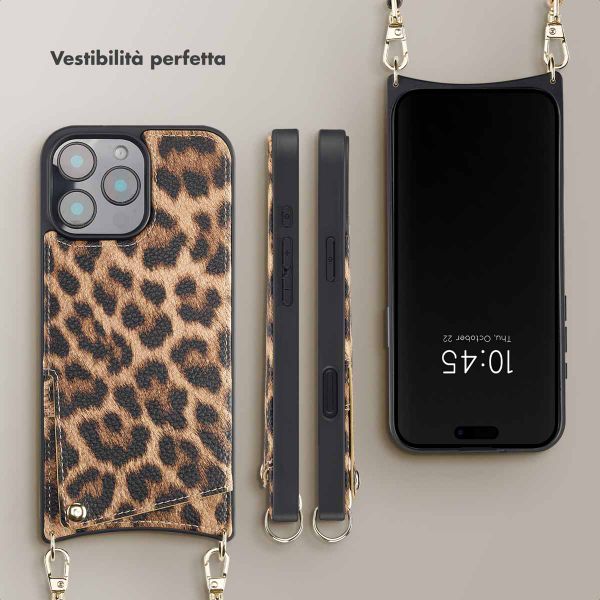 Selencia Cover per telefono Nova con cordino e portacarte Apple iPhone 16 Pro Max - Leopard