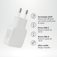 Accezz Caricabatterie GaN Ultra Slim - USB-C + USB-A - 30 W - Bianco