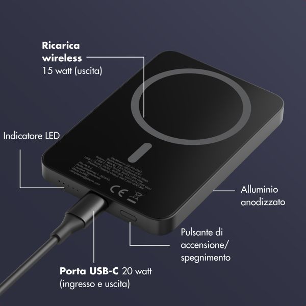 Selencia Vivid Powerbank 5.000 mAh - MagSafe e Qi - Nero / Chic Marble Black