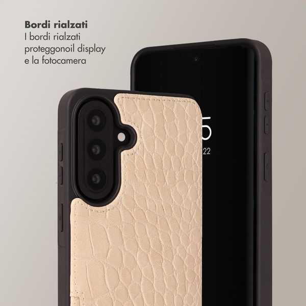 Selencia Cover per telefono Nova Croco con cordino e portacarte Samsung Galaxy A57 (5G) - Beige