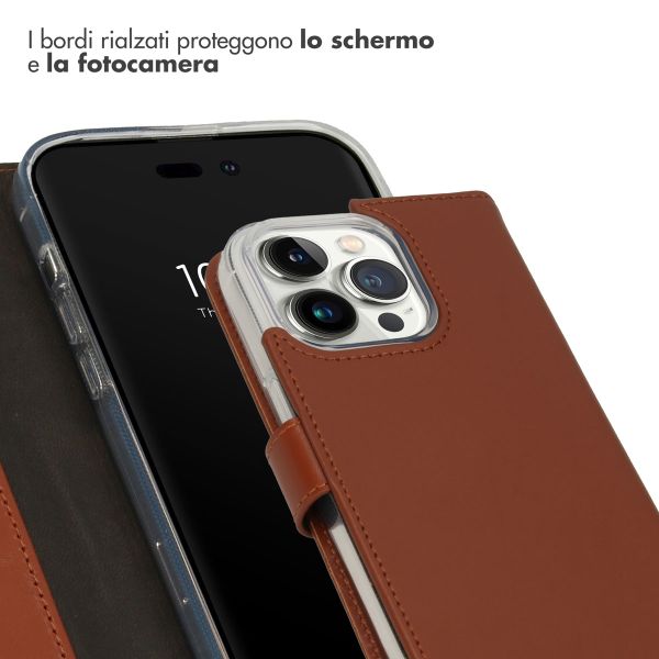 Selencia Cover a libro in vera pelle Apple iPhone 14 Pro - Marrone chiaro