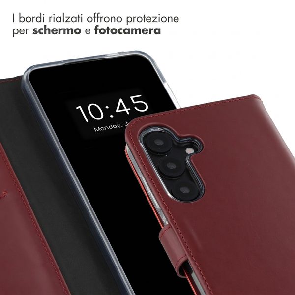 Selencia Cover a libro in vera pelle Samsung Galaxy S25 - Burgundy