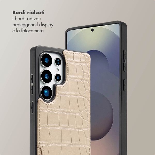 Selencia Cover per telefono Nova Croco con cordino e portacarte Samsung Galaxy S25 Ultra - Beige