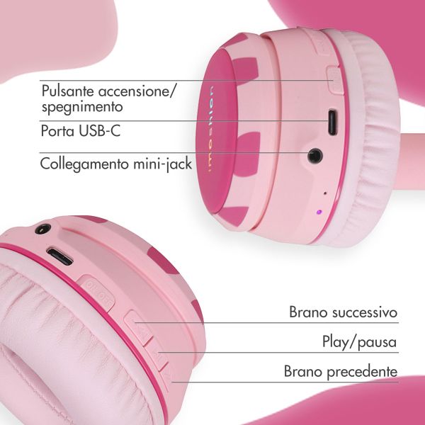 imoshion Cuffie wireless per bambini con LED a forma di unicorno - Limitatore di decibel - Con cavo AUX - Pink / Hot Pink