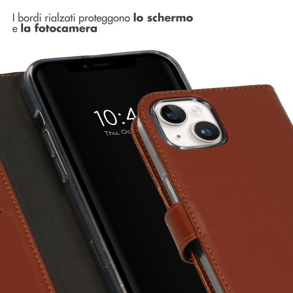 Selencia Cover a libro in vera pelle Apple iPhone 15 Plus - Marrone chiaro