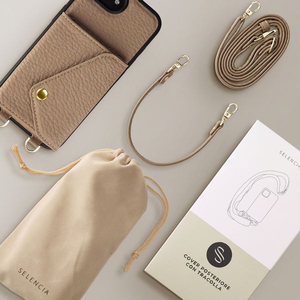 Selencia Cover per telefono Sera con cordino e portacarte a busta Apple iPhone 17e / 16e - Taupe