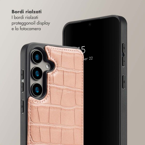Selencia Cover per telefono Nova Croco con cordino e portacarte Samsung Galaxy S24 - Old Pink