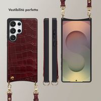 Selencia Cover per telefono Nova Croco con cordino e portacarte Samsung Galaxy S25 Ultra - Burgundy