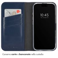 Selencia Cover a libro in vera pelle Apple iPhone 16 Pro Max - Blu