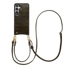 Selencia Cover per telefono Nova Croco con cordino e portacarte Samsung Galaxy S25 FE - Dark Olive