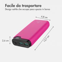 imoshion Powerbank da 20.000 mAh - Caricabatterie rapido da 22,5 W - USB-C / USB-A - Hot Pink