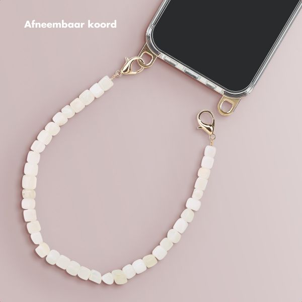 Selencia Cover trasparente con ganci rimovibili + cinturino da polso con pietre naturali Apple iPhone 17e / 16e - Pearl White