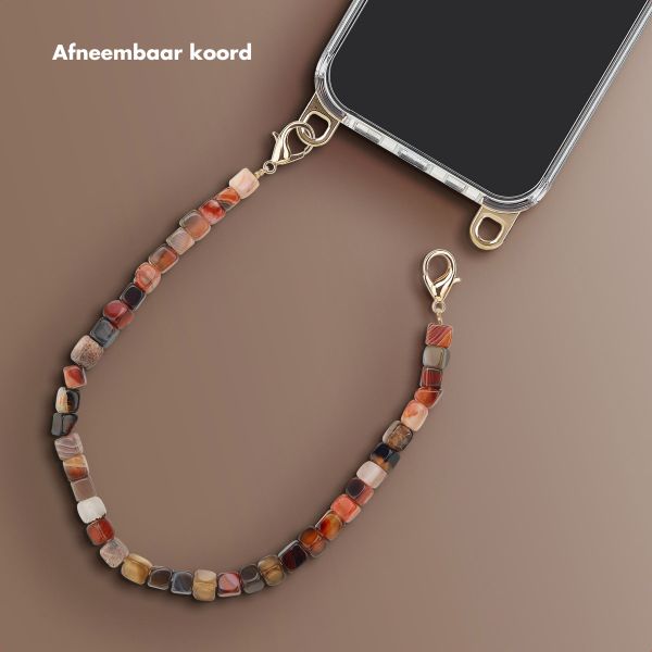 Selencia Cover trasparente con ganci rimovibili + cinturino da polso con pietre naturali Apple iPhone 16 Pro - Earth Tones
