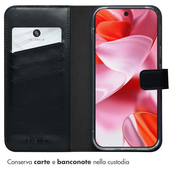 Selencia Cover a libro in vera pelle Google Pixel 10 / 10 Pro - Nero