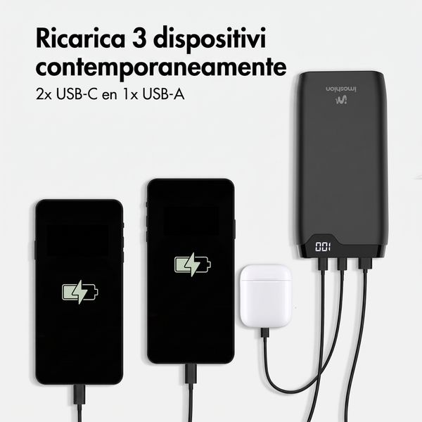 imoshion Powerbank - 27.000 mAh - Quick Charge e Power Delivery - 30W - Nero