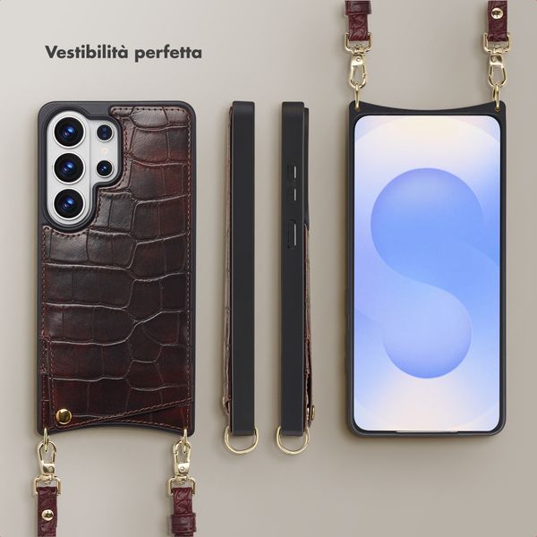 Selencia Cover per telefono Nova Croco con cordino e portacarte Samsung Galaxy S26 Ultra - Choco Brown