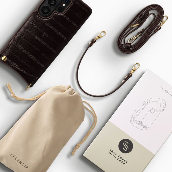 Selencia Nova cover posteriore in vera pelle con portacarte Samsung Galaxy S26 Ultra - Dark Chocolate