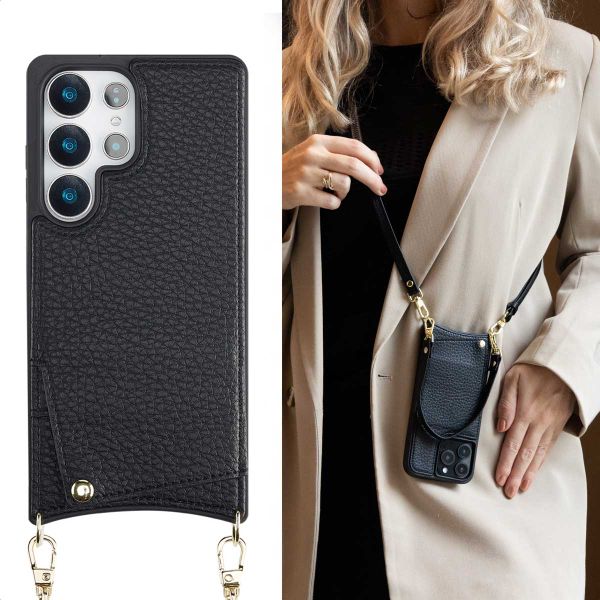Selencia Cover per telefono Nova con cordino e portacarte Samsung Galaxy S25 Ultra - Nero