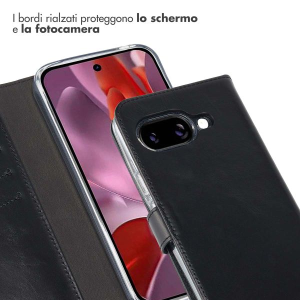 Selencia Cover a libro in vera pelle Google Pixel 9A - Nero