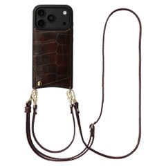 Selencia Cover per telefono Nova Croco con cordino e portacarte Apple iPhone 18 Pro / 17 Pro - Choco Brown