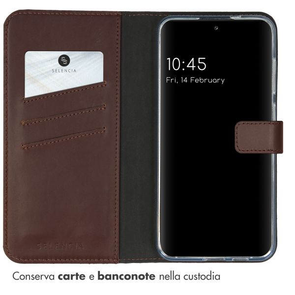 Selencia Cover a libro in vera pelle Samsung Galaxy S24 Plus - Marrone scuro
