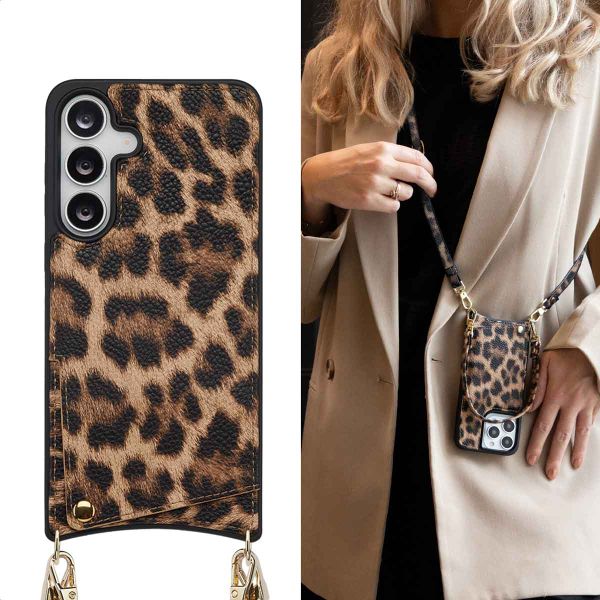 Selencia Cover per telefono Nova con cordino e portacarte Samsung Galaxy S25 FE - Leopard