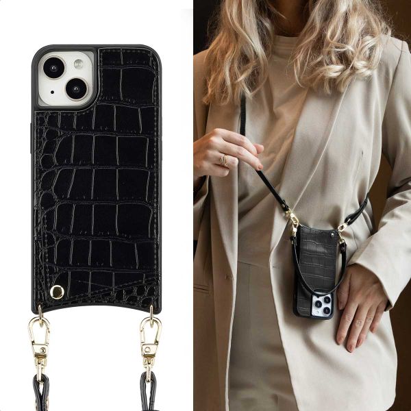 Selencia Cover per telefono Nova Croco con cordino e portacarte Apple iPhone 13 - Nero
