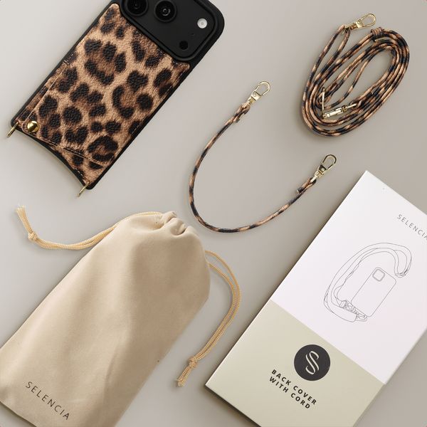 Selencia Cover per telefono Nova con cordino e portacarte Apple iPhone 18 Pro Max / 17 Pro Max - Leopard