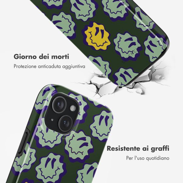 Selencia Cover posteriore Vivid con MagSafe Apple iPhone 15 - Wavy Smiley Green